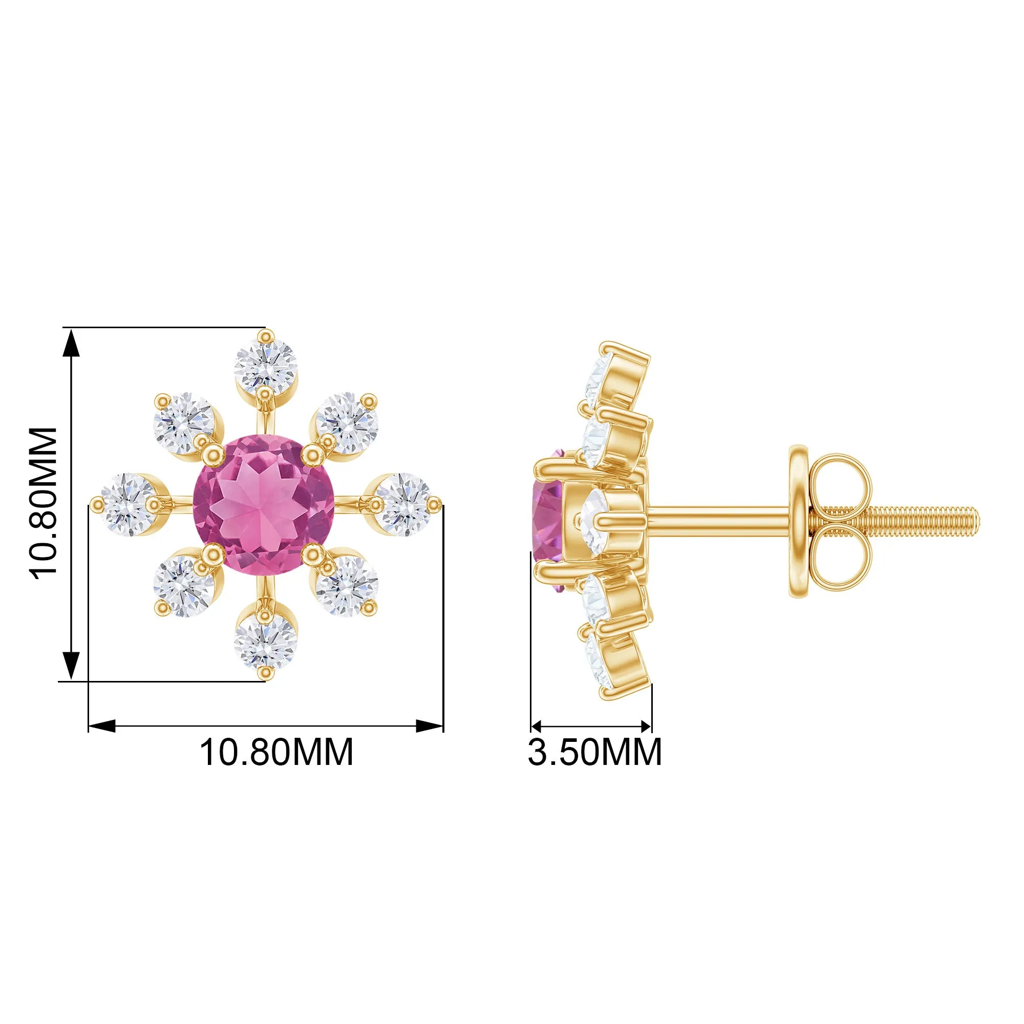 1 CT Pink Tourmaline and Diamond Floral Stud Earrings