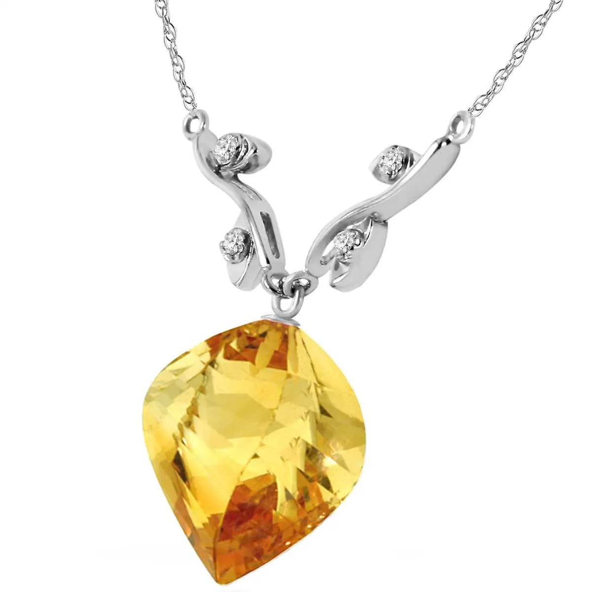 11.77 Carat 14K Solid White Gold Necklace Diamond Twisted Briolette Citrine