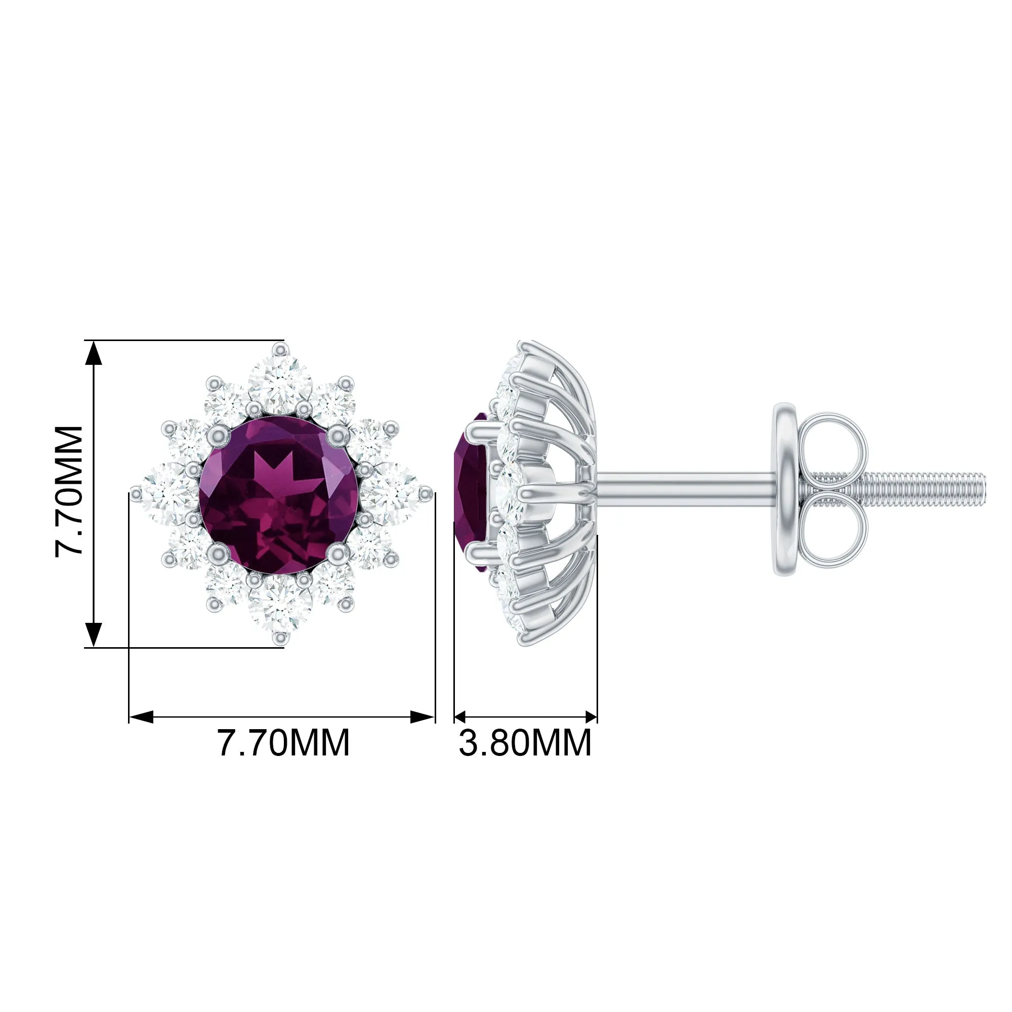 1.25 CT Classic Rhodolite Stud Earrings with Diamond Halo