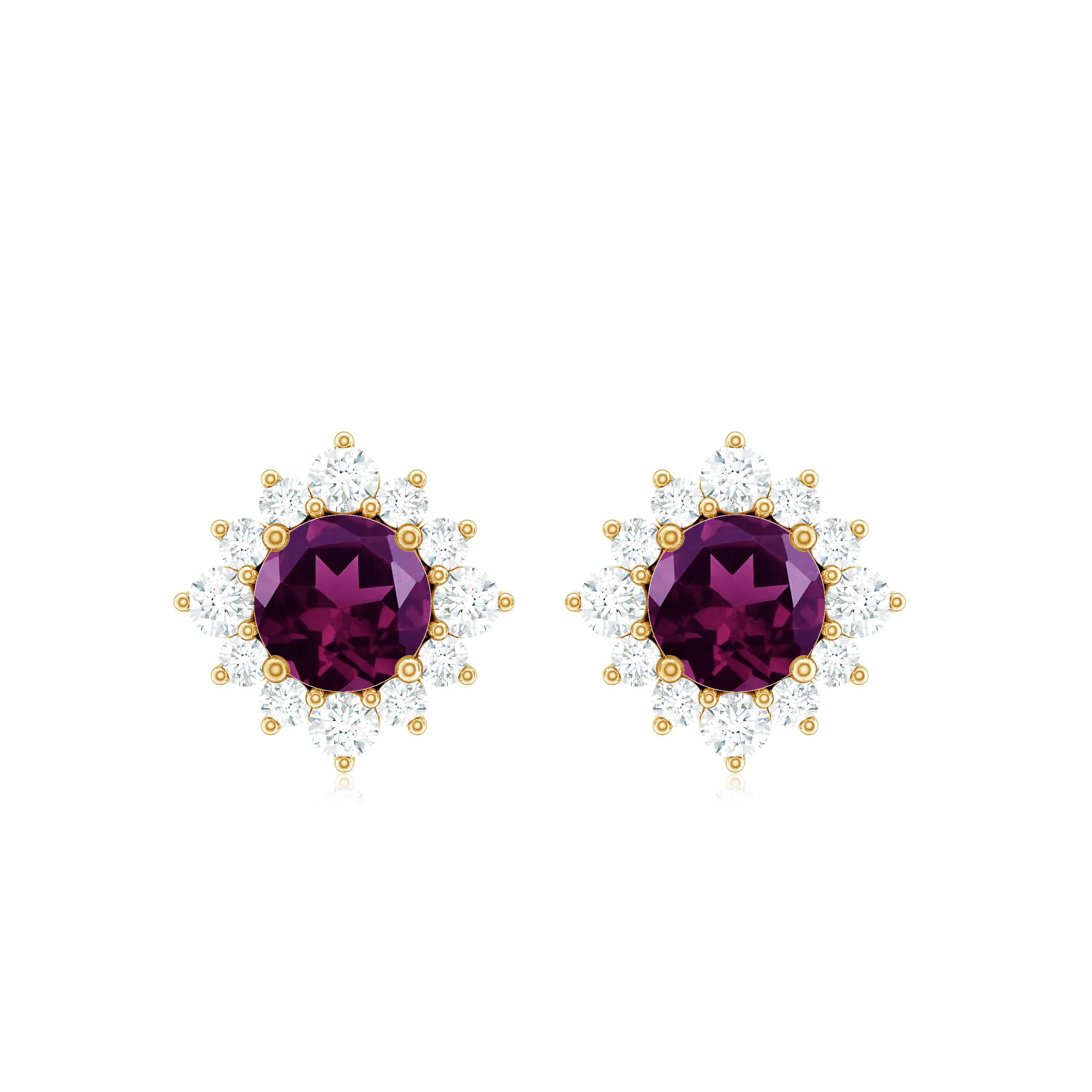 1.25 CT Classic Rhodolite Stud Earrings with Diamond Halo