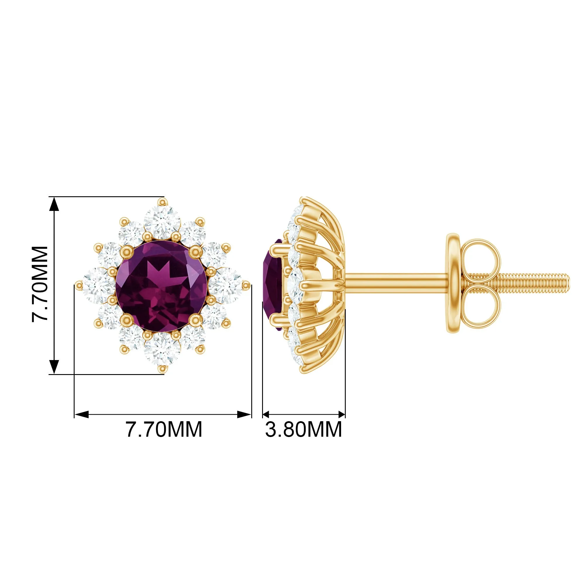 1.25 CT Classic Rhodolite Stud Earrings with Diamond Halo
