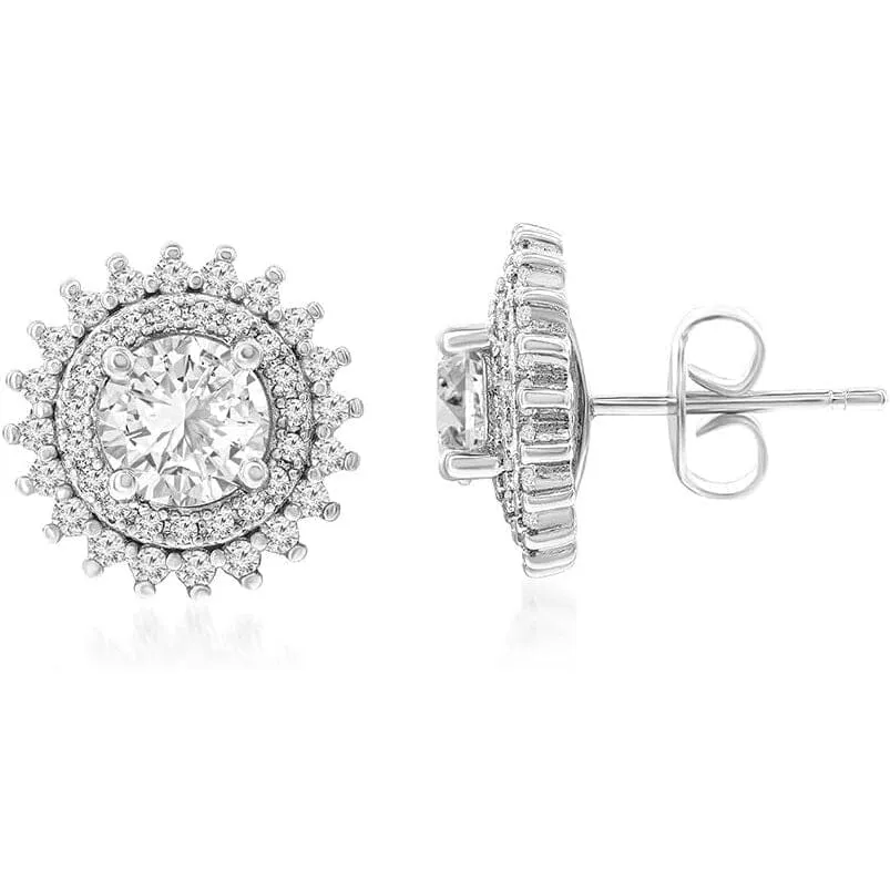 14k Gold Brass-Plated Stud Earrings with 7mm Cubic Zirconia Center Stone