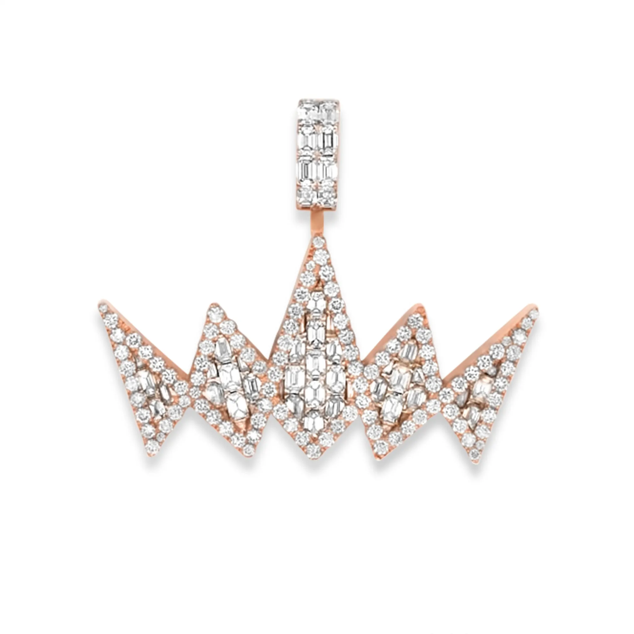 14k Rose Gold Emerald Diamond Crown Pendant 7.20ctw