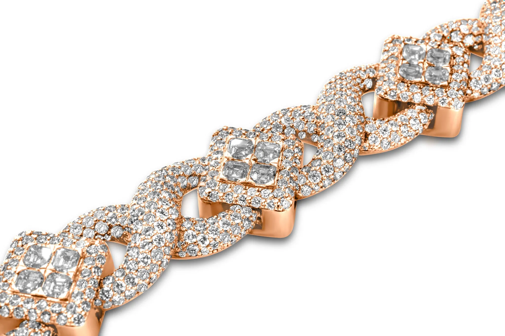 14k Rose Gold Royal Asscher Cut Diamond Bracelet 26.63 ctw