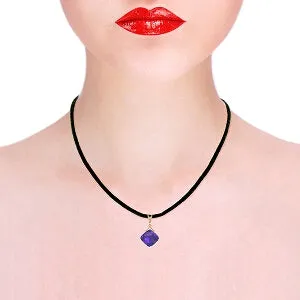 14K Solid Rose Gold & Leather Diamond & Purple Amethyst Necklace