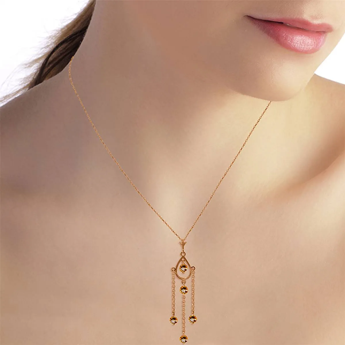14K Solid Rose Gold Citrine Jewelry Class Platinum Necklace