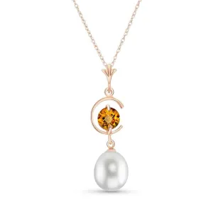 14K Solid Rose Gold Natural Pearl & Citrine Necklace