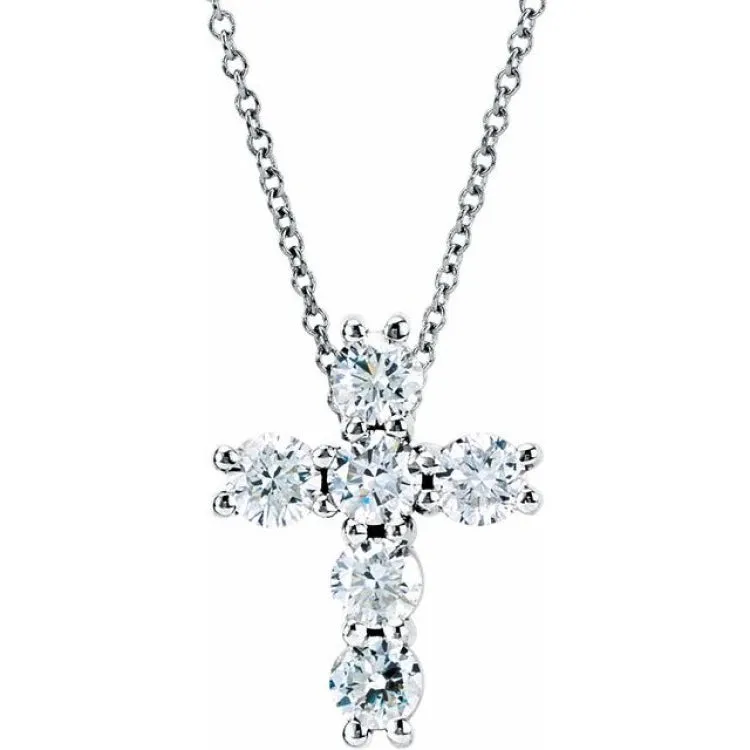 14K White 1/2 CTW Lab-Grown Diamond Cross 18" Necklace