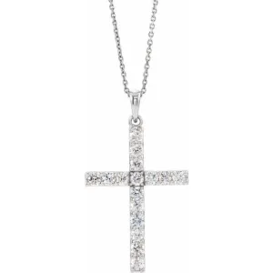 14K White 5/8 CTW Lab-Grown Diamond Cross 18" Necklace