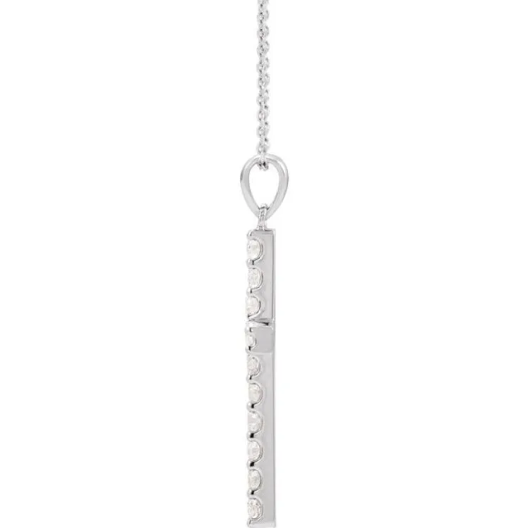 14K White 5/8 CTW Lab-Grown Diamond Cross 18" Necklace