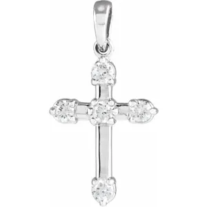 14K White Gold 1/6 CTW Natural Diamond Cross Pendant