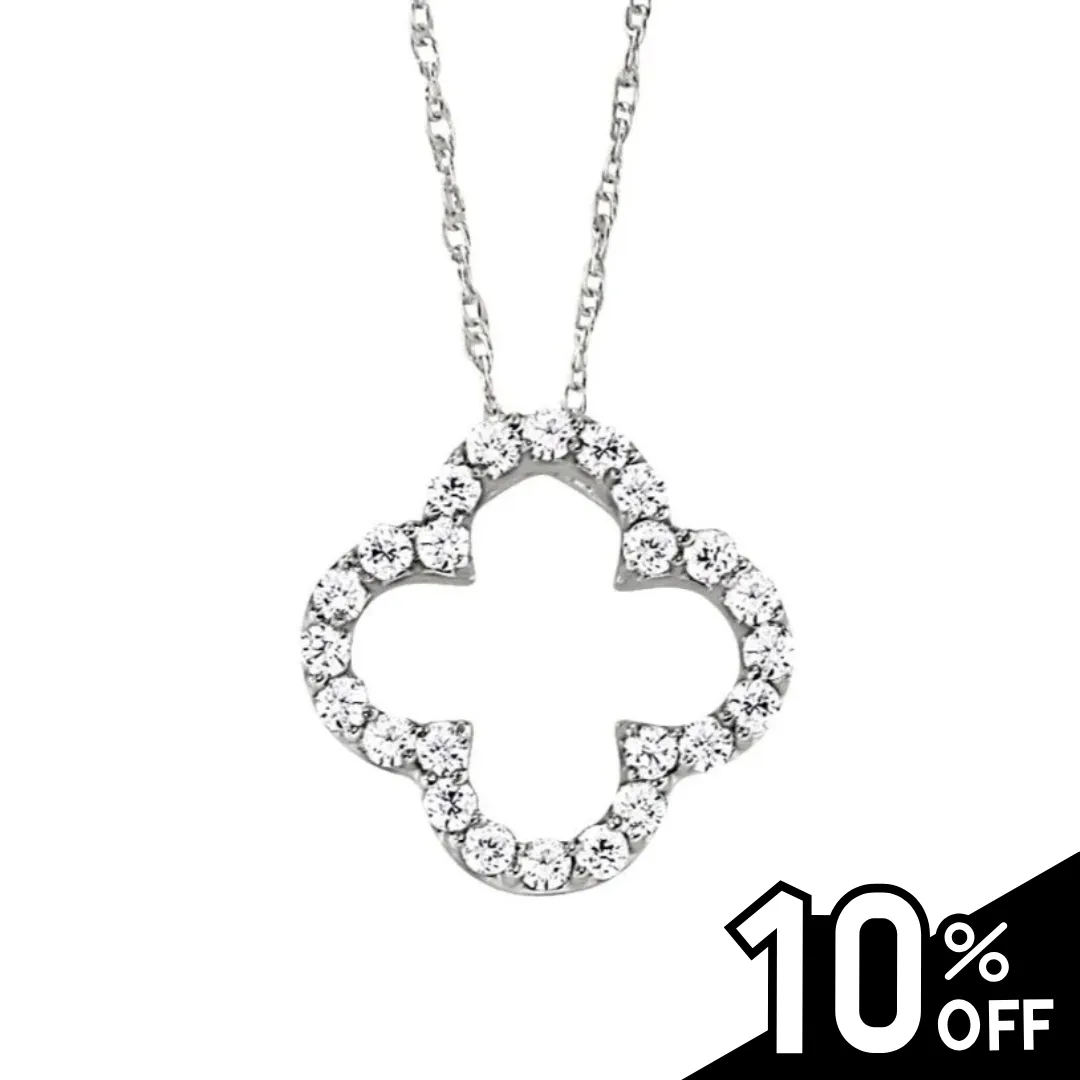 14K White Gold Diamond Encrusted Quatrefoil Cross Pendant
