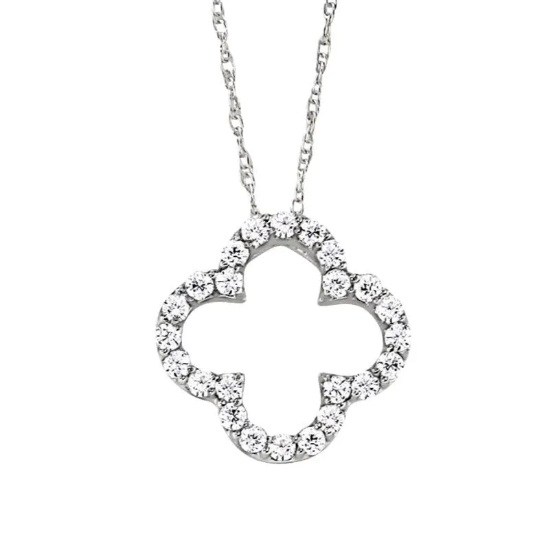 14K White Gold Diamond Encrusted Quatrefoil Cross Pendant