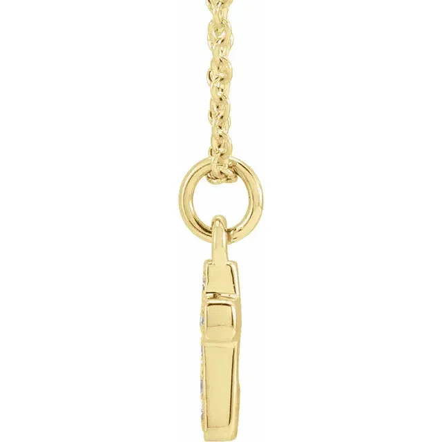 14K Yellow Gold .04 CTW Natural Diamond Youth Cross 15" Necklace