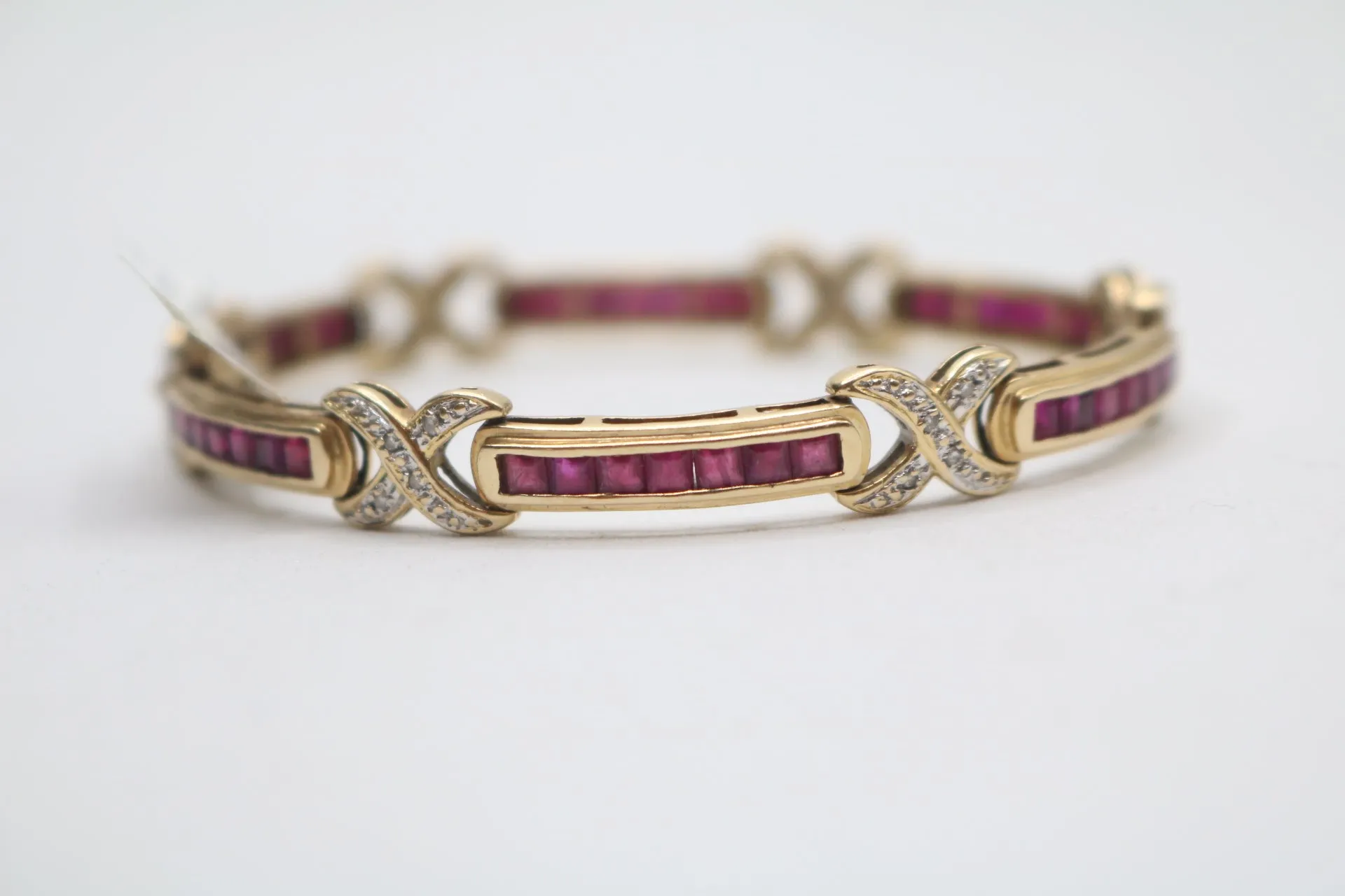 14K Yellow Gold Diamond and Ruby Bracelet (Rubies 4.20 CTW) (Diamonds 0.20 CTW) (Local pick-up Only)