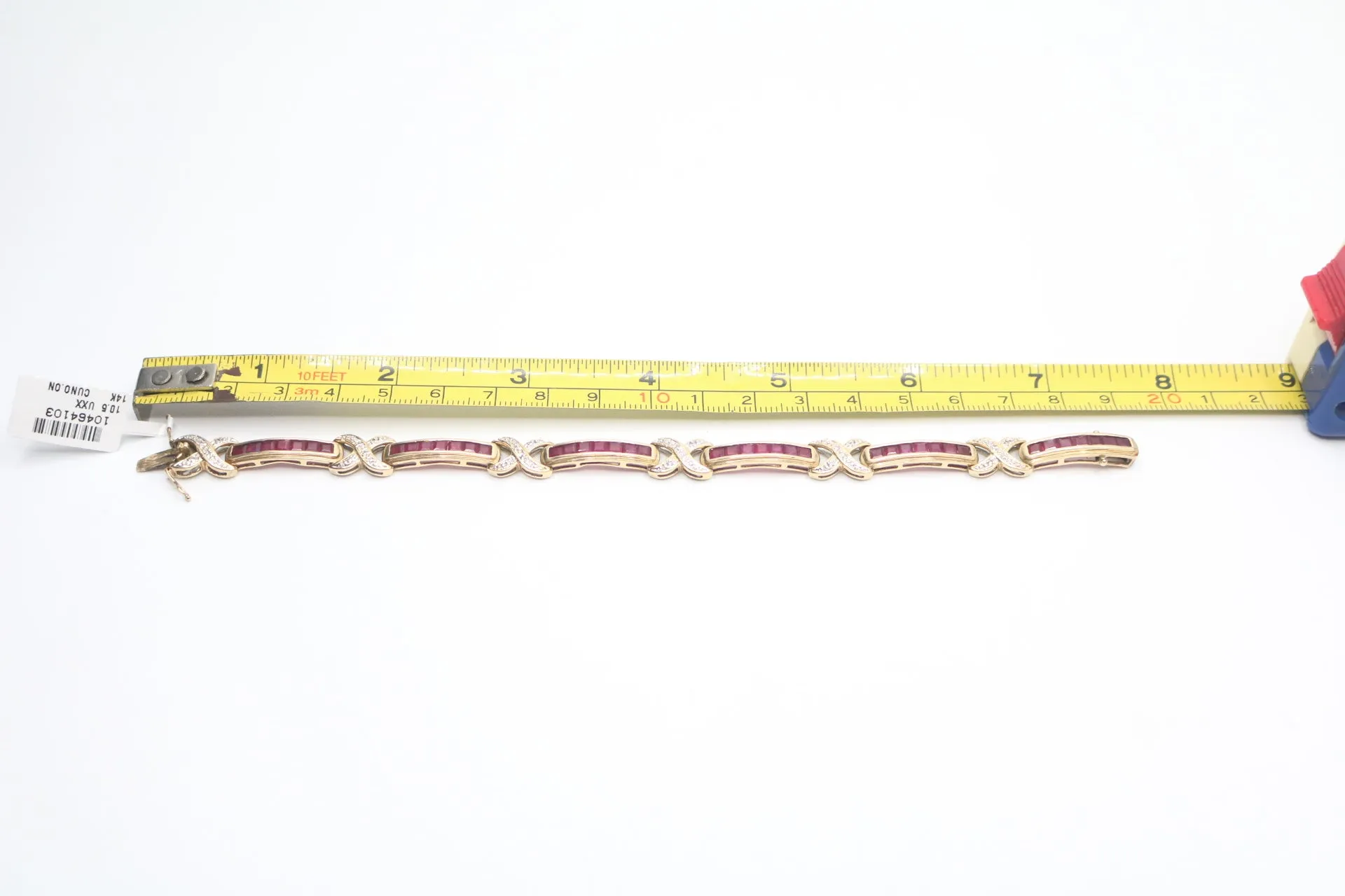 14K Yellow Gold Diamond and Ruby Bracelet (Rubies 4.20 CTW) (Diamonds 0.20 CTW) (Local pick-up Only)