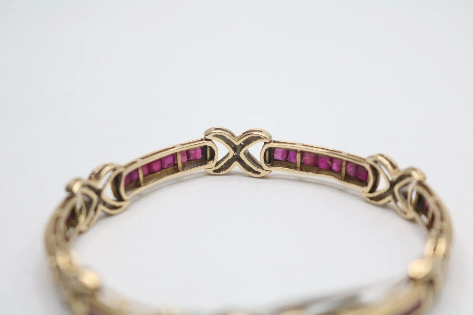 14K Yellow Gold Diamond and Ruby Bracelet (Rubies 4.20 CTW) (Diamonds 0.20 CTW) (Local pick-up Only)