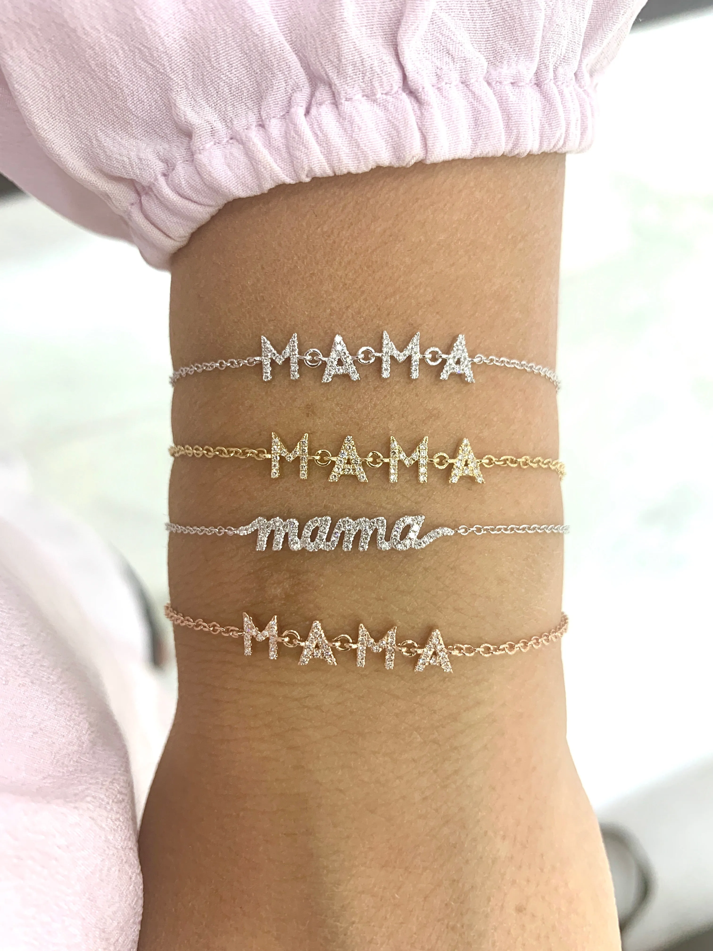 14K Yellow Gold Diamond "Mama" Script Bracelet
