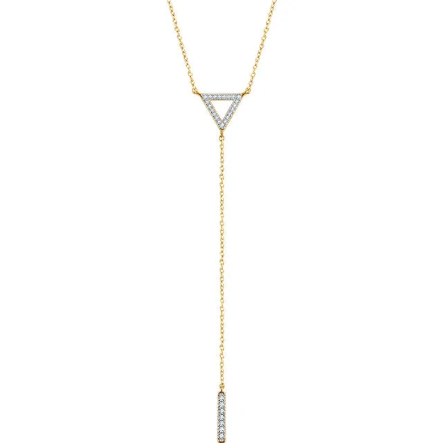 14k Yellow White Rose Gold 1/6 CTW Diamond Triangle Drop Bar Y Lariat Necklace