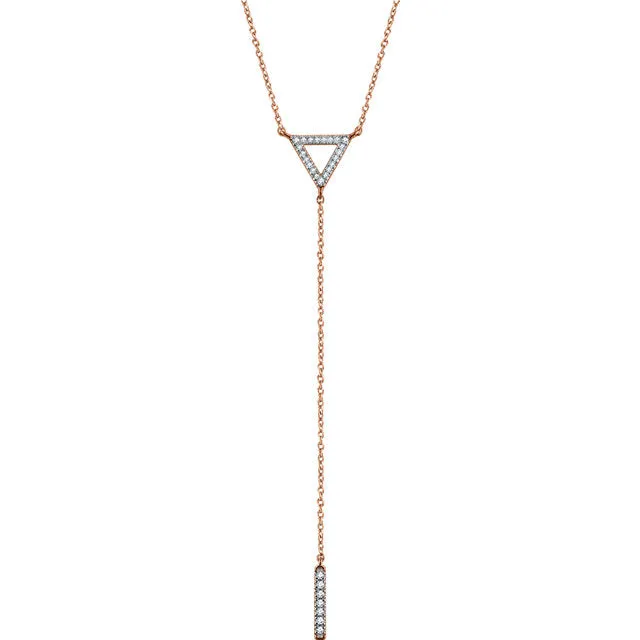 14k Yellow White Rose Gold 1/6 CTW Diamond Triangle Drop Bar Y Lariat Necklace