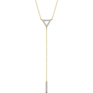 14k Yellow White Rose Gold 1/6 CTW Diamond Triangle Drop Bar Y Lariat Necklace