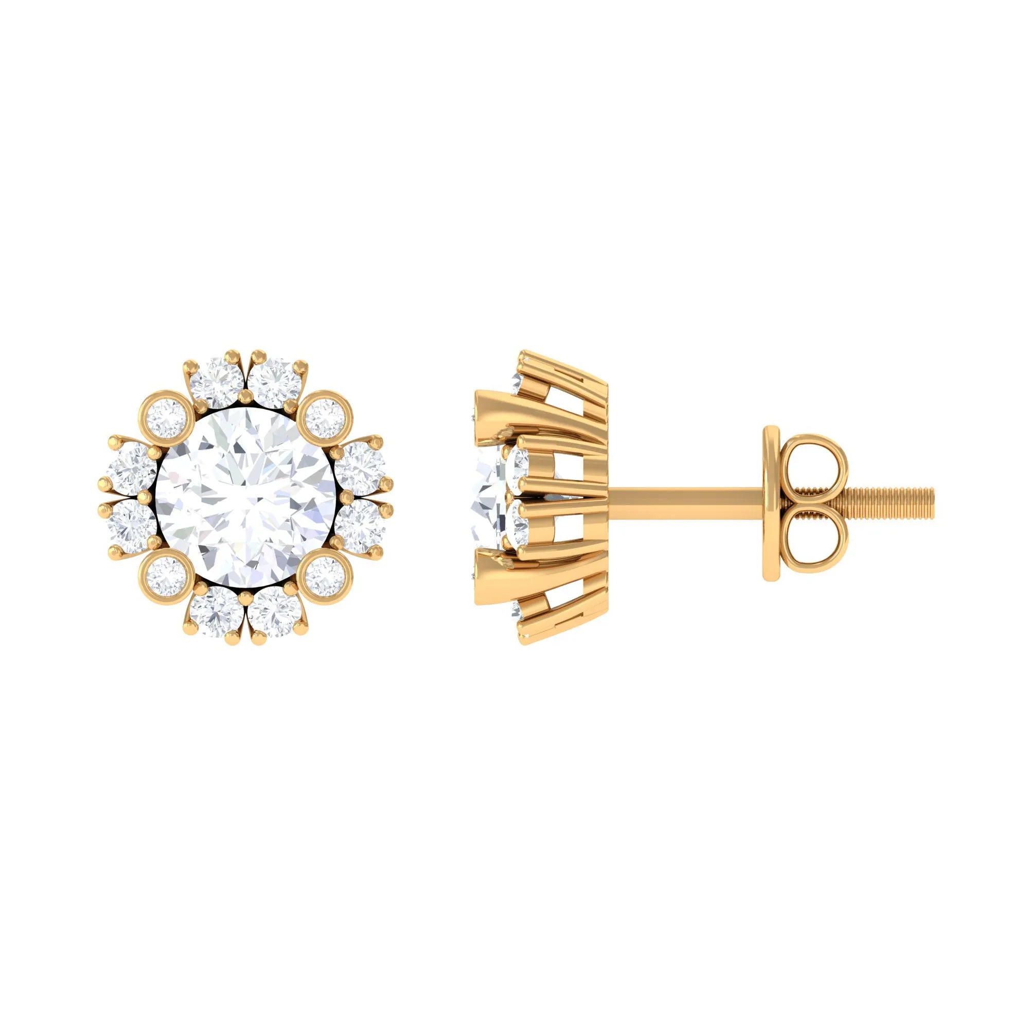 1.50 CT Round Cubic Zirconia Classic Halo Stud Earrings