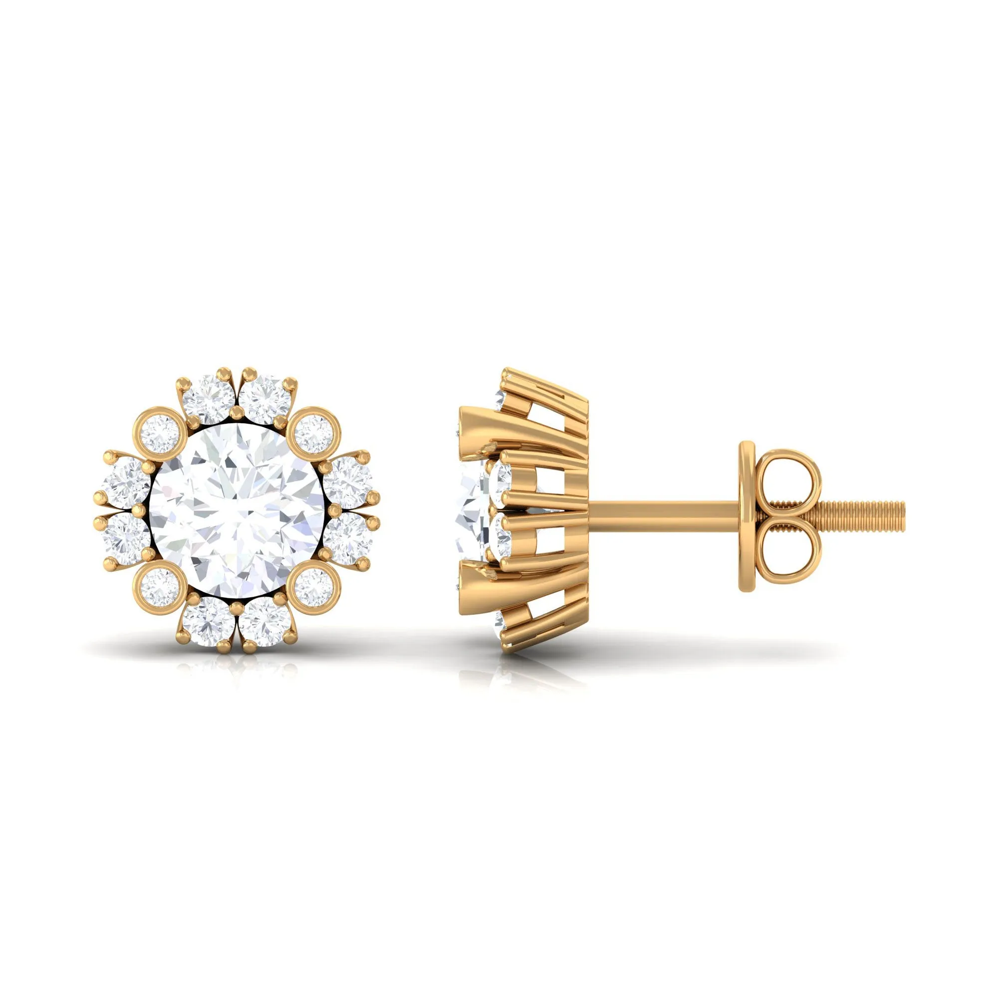 1.50 CT Round Cubic Zirconia Classic Halo Stud Earrings