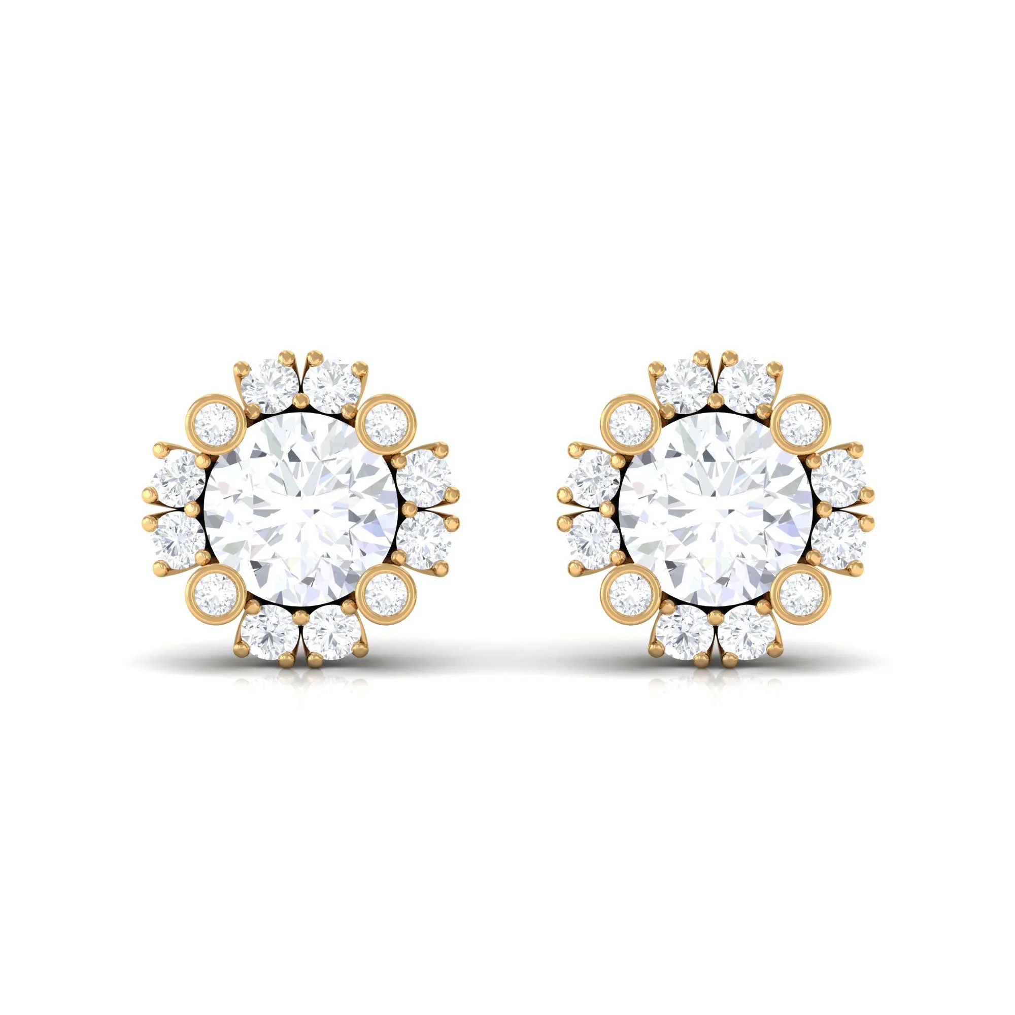 1.50 CT Round Cubic Zirconia Classic Halo Stud Earrings