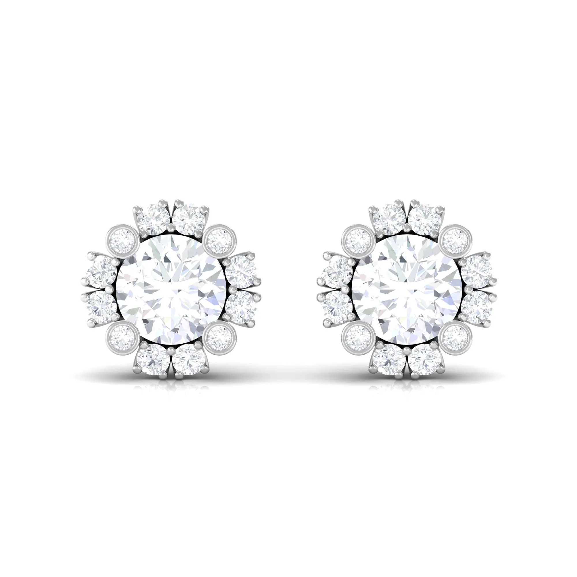 1.50 CT Round Cubic Zirconia Classic Halo Stud Earrings