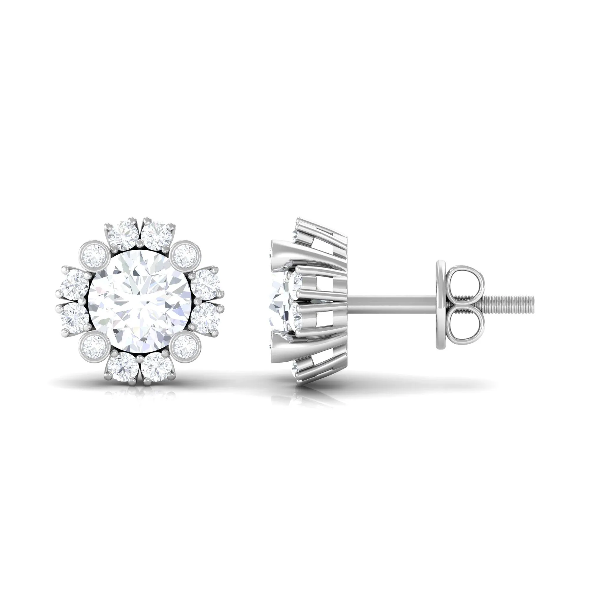 1.50 CT Round Cubic Zirconia Classic Halo Stud Earrings