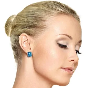 15.6 Carat 14K Solid White Gold Many Tomorrows Blue Topaz Diamond Earrings