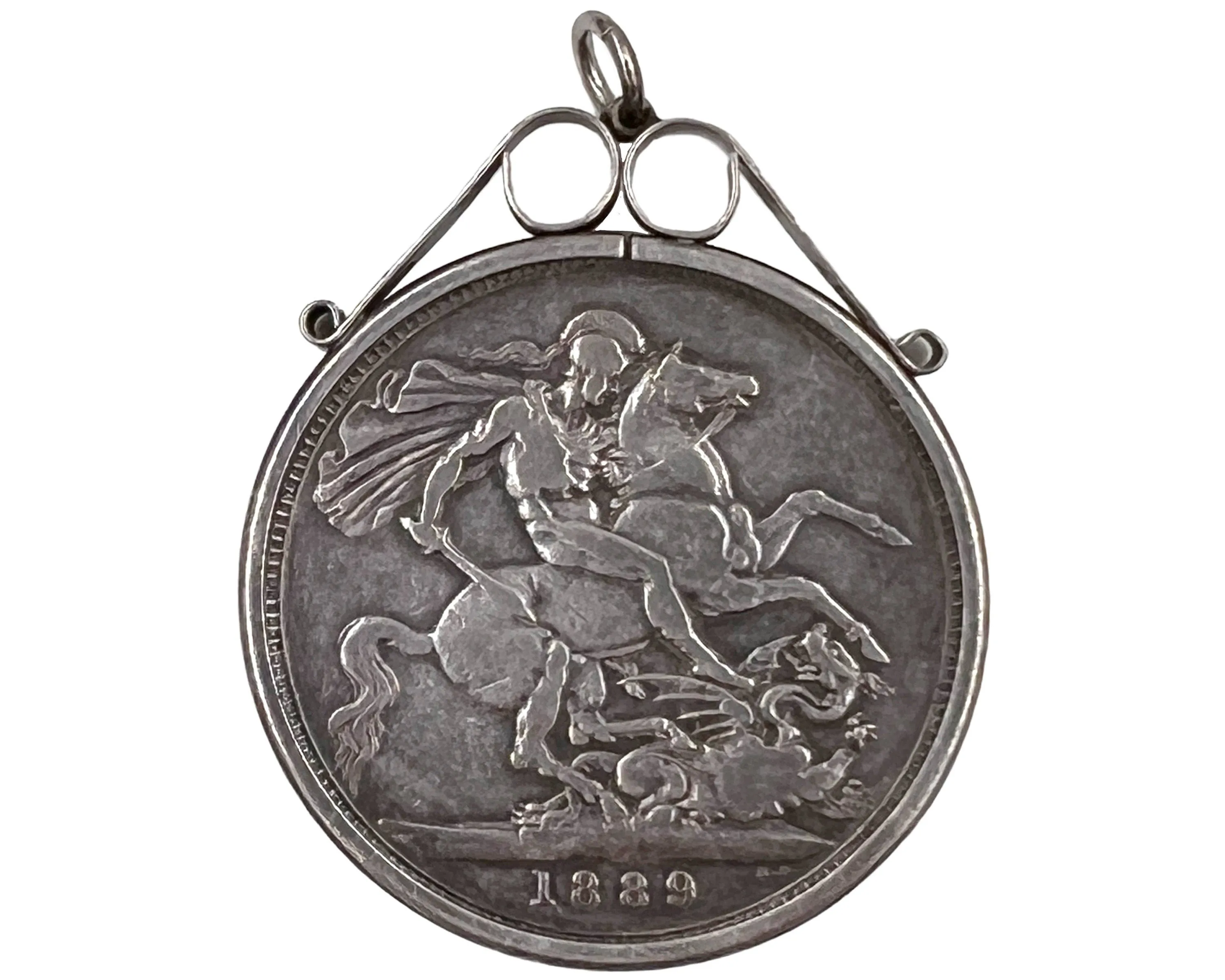 1889 Victoria Jubilee Silver Crown Coin in Pendant Holder United Kingdom