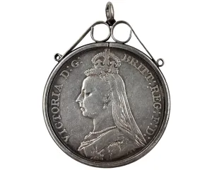 1889 Victoria Jubilee Silver Crown Coin in Pendant Holder United Kingdom
