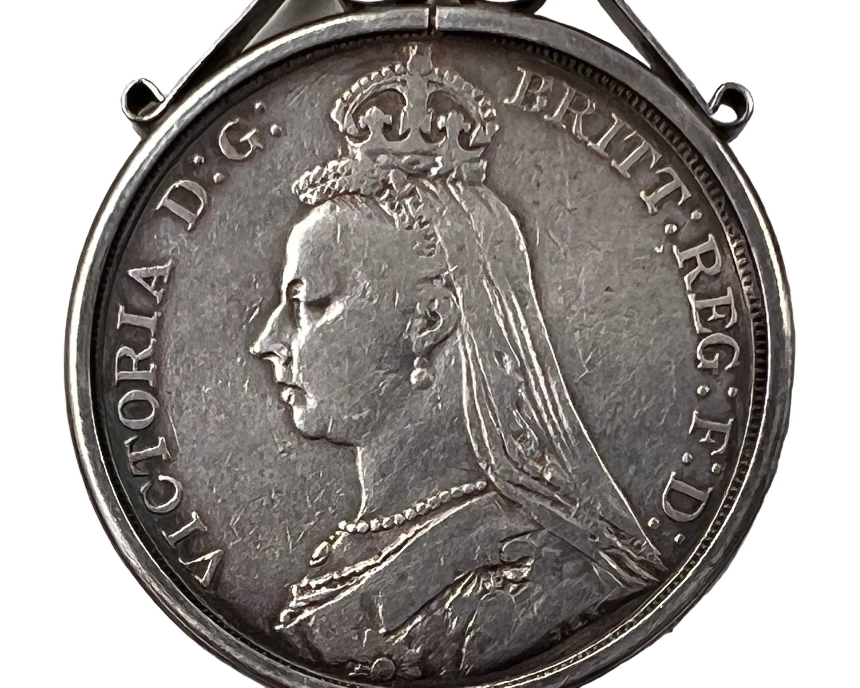 1889 Victoria Jubilee Silver Crown Coin in Pendant Holder United Kingdom