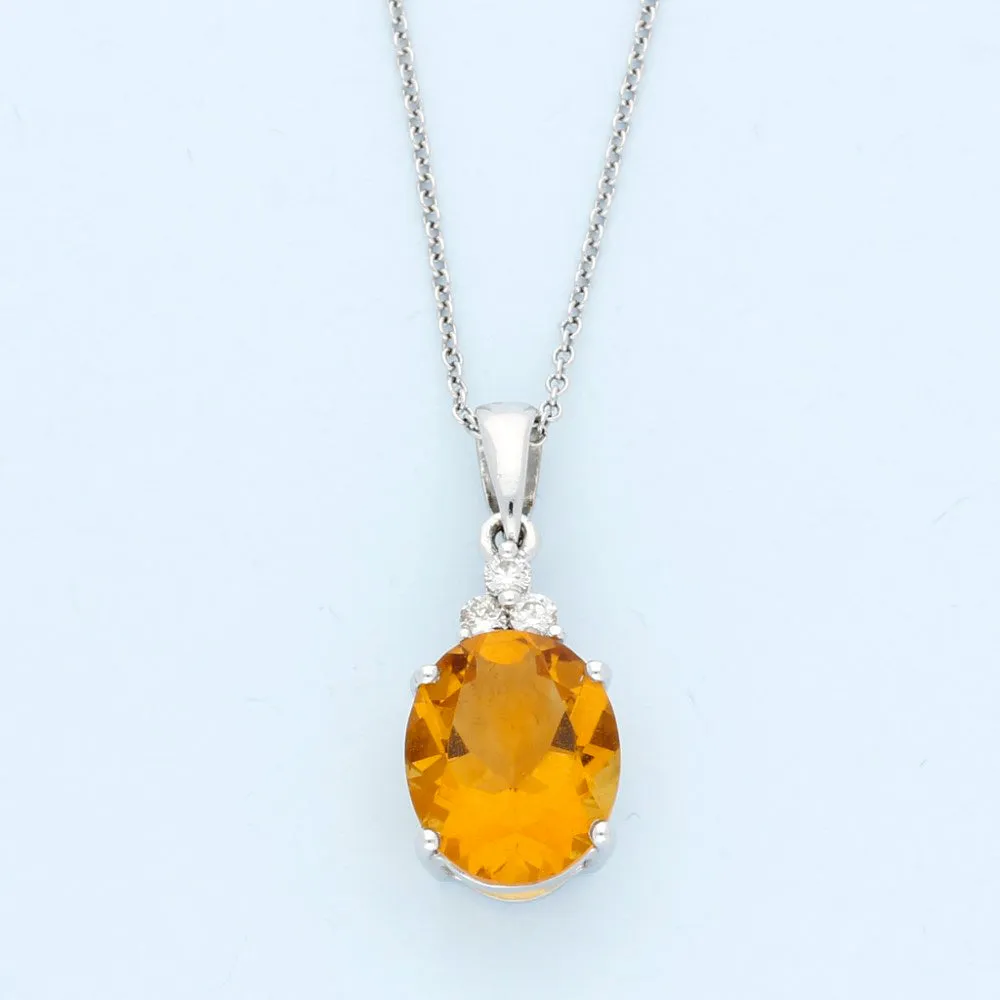 18ct White Gold Citrine and Diamond Necklace
