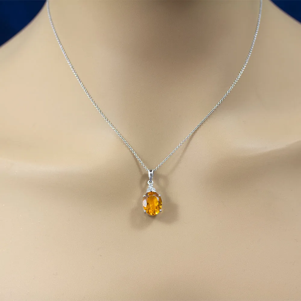 18ct White Gold Citrine and Diamond Necklace