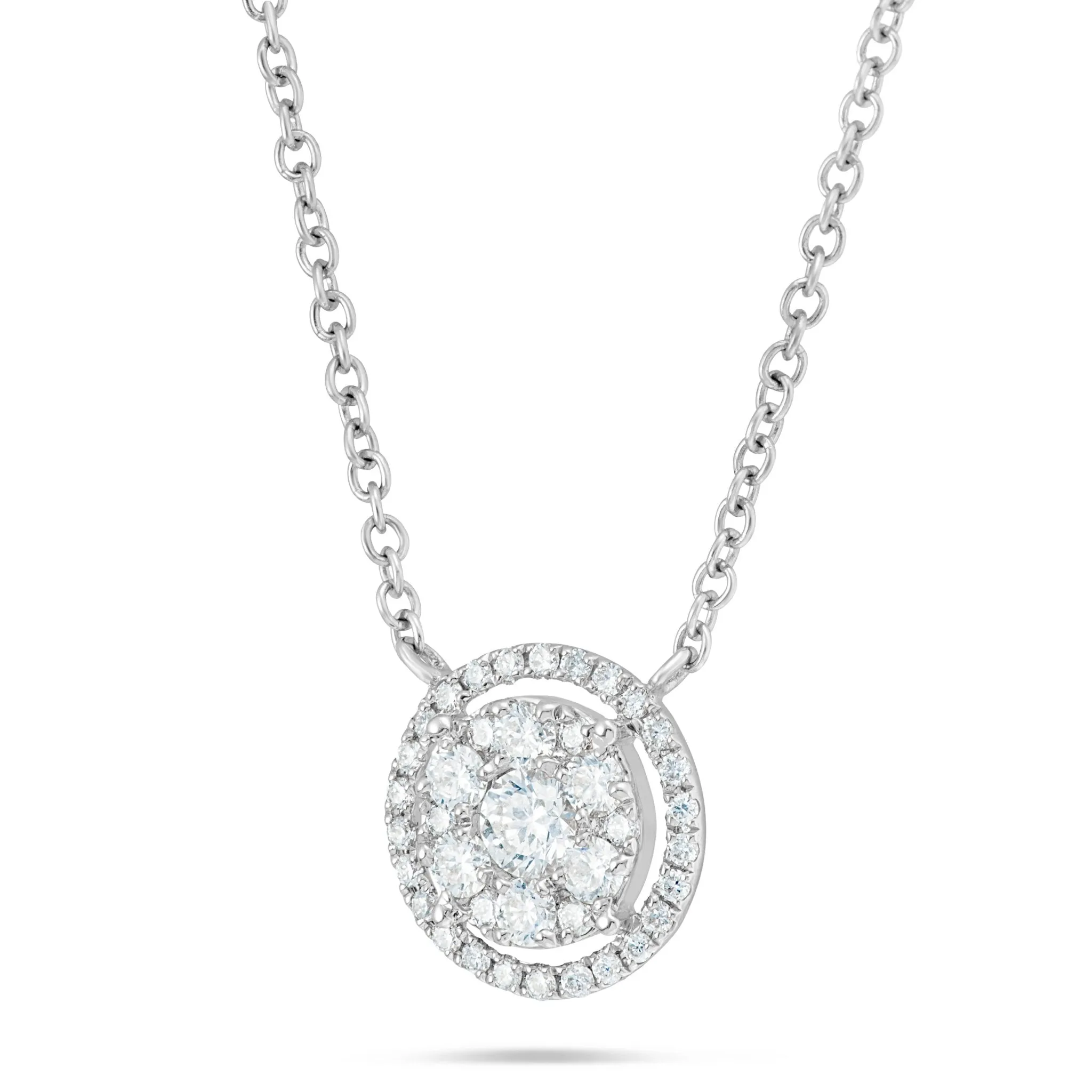 18K Gold 0.40ct Diamond Halo Cluster Necklace