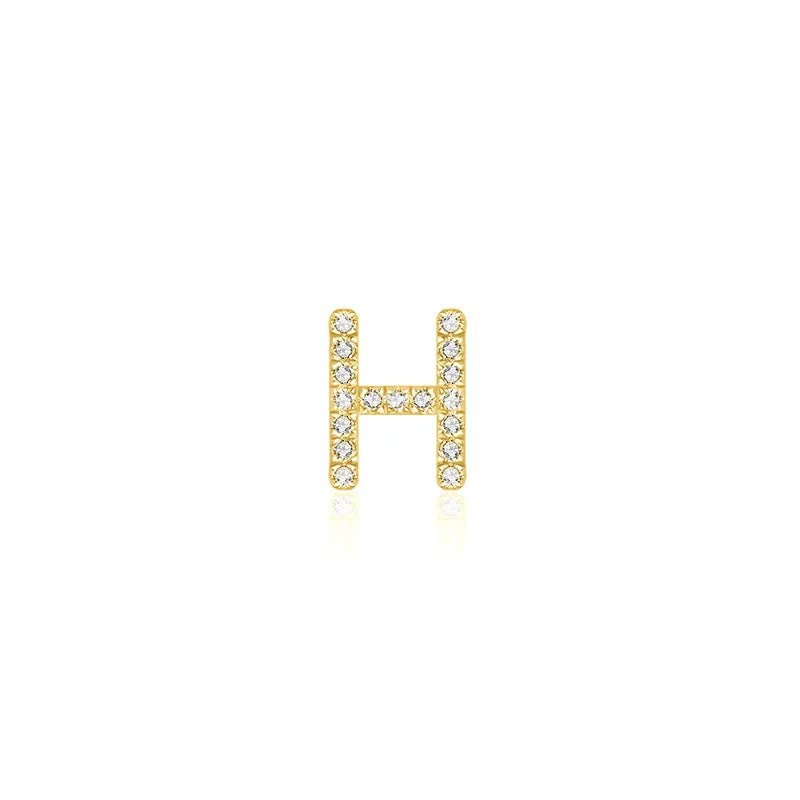 18k Gold Initial Letter "H" Diamond Pandent   Necklace