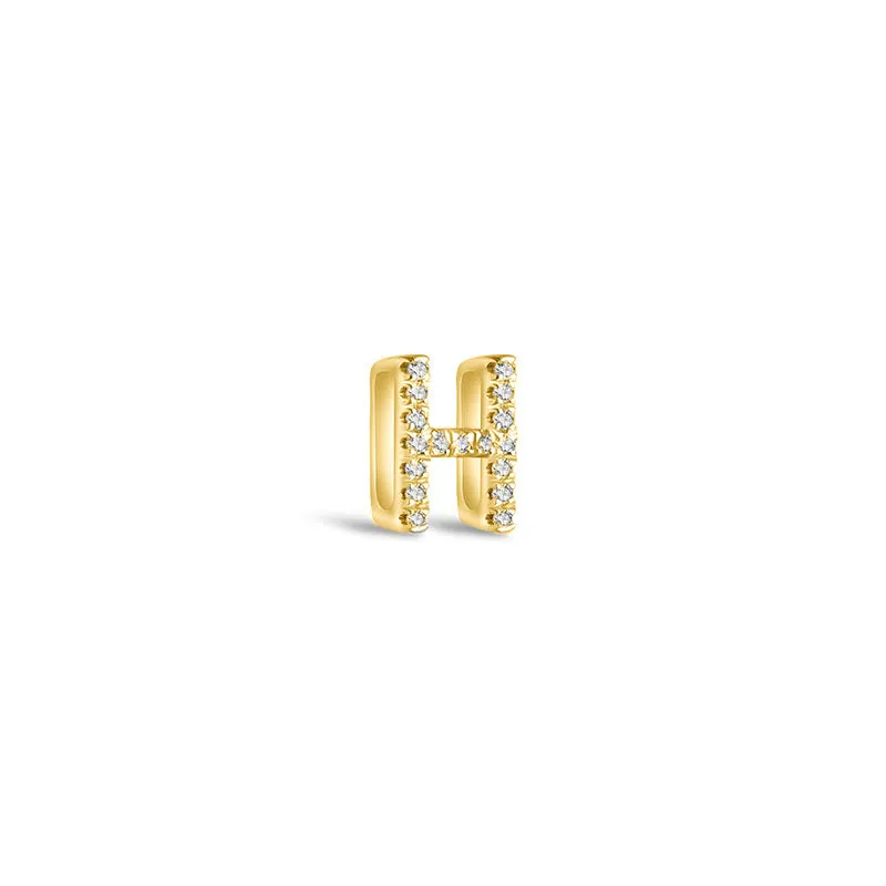 18k Gold Initial Letter "H" Diamond Pandent   Necklace