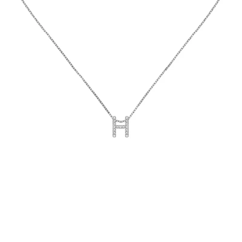 18k Gold Initial Letter "H" Diamond Pandent   Necklace