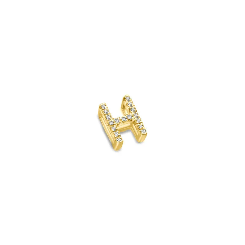 18k Gold Initial Letter "H" Diamond Pandent   Necklace