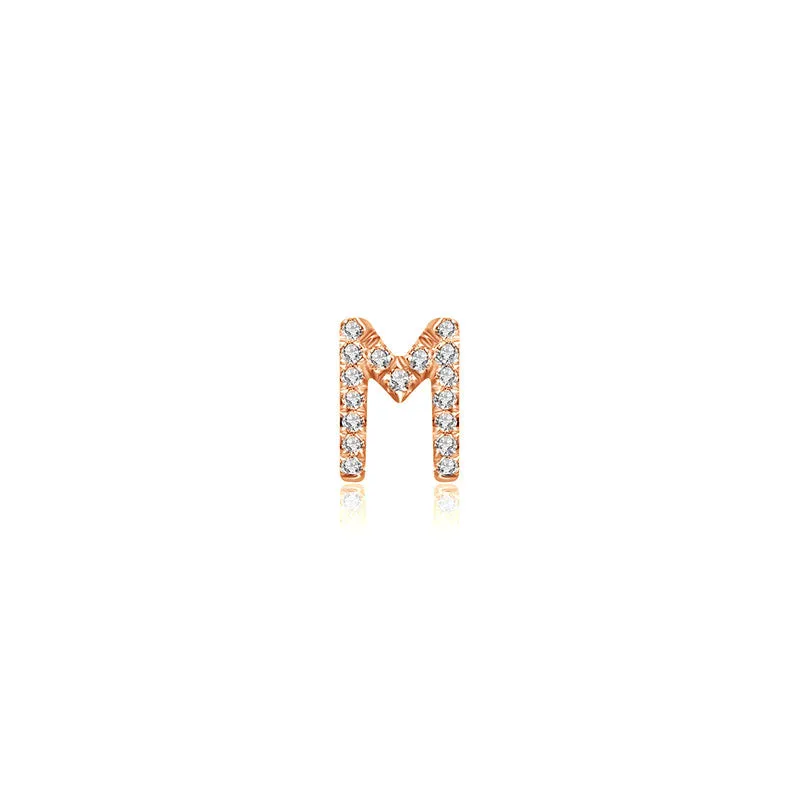18k Gold Initial Letter "M" Diamond Pandent   Necklace