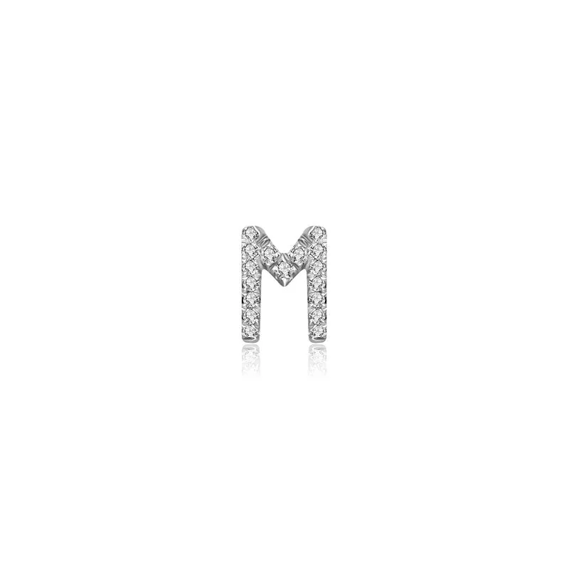 18k Gold Initial Letter "M" Diamond Pandent   Necklace