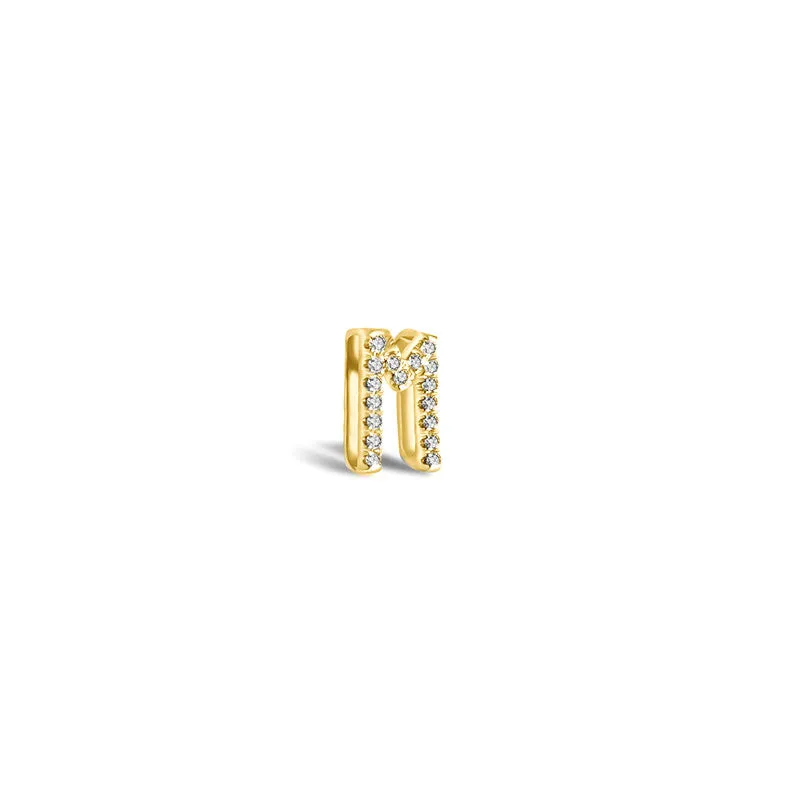 18k Gold Initial Letter "M" Diamond Pandent   Necklace