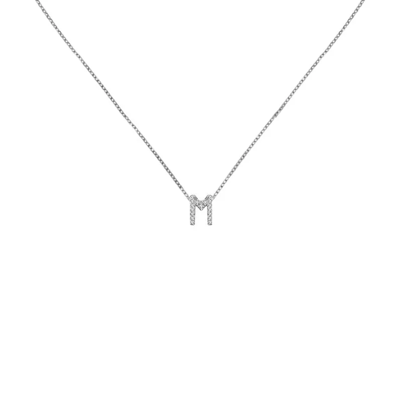 18k Gold Initial Letter "M" Diamond Pandent   Necklace