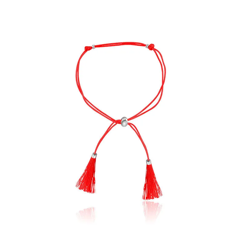 18k Gold Red Tassel Bracelet with Gold Beads