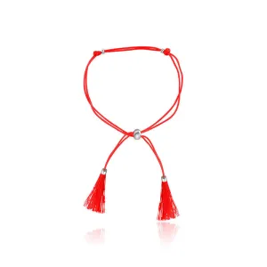 18k Gold Red Tassel Bracelet with Gold Beads