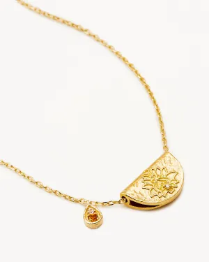 18k Gold Vermeil Lotus Birthstone Necklace - November - Citrine