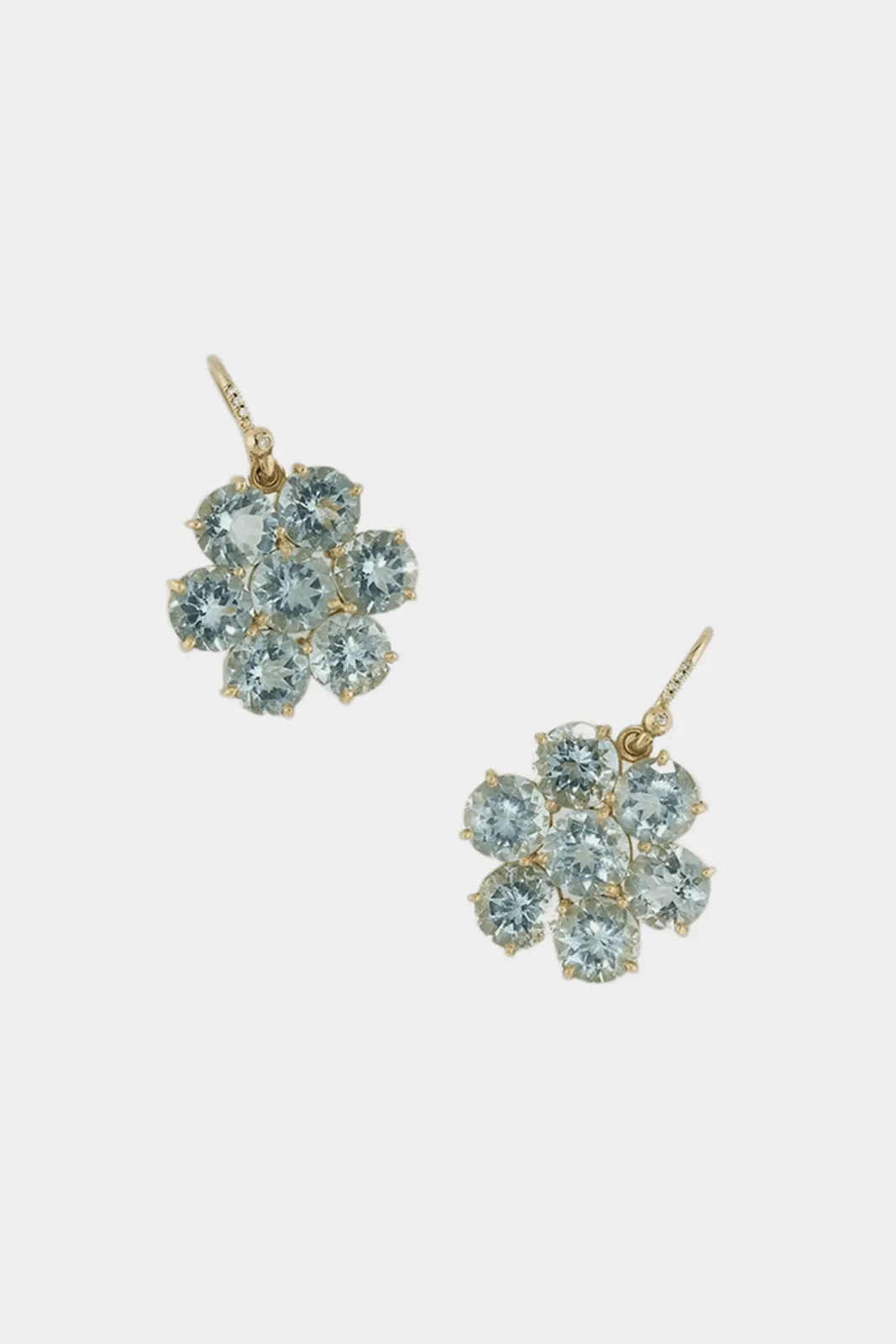 18K Yellow Gold Classic Floret Aquamarine Earrings on Diamond Pave Hooks