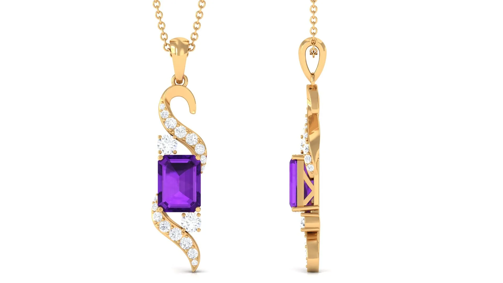 2 CT Octagon Cut Amethyst Designer Drop Pendant with Diamond